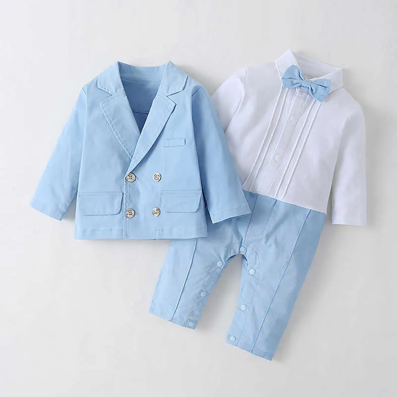 Baby Boy Boutique Clothing infant Boys Gentleman Formal Outfit Children Birthday Christening Clothes Toddler Romper + Coat 210615