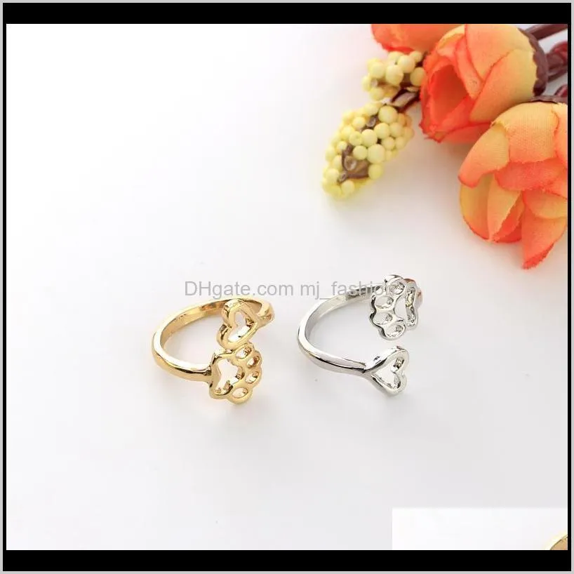 hollow dog paw footprints heart jewelry ring for pet owners minimalist jewelry