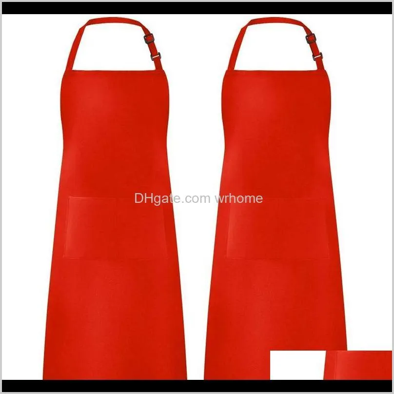 2 Pack Adjustable Bib Apron Resistant with 2 Pockets Cooking Kitchen Aprons for BBQ Drawing, Women Men Chef, Red