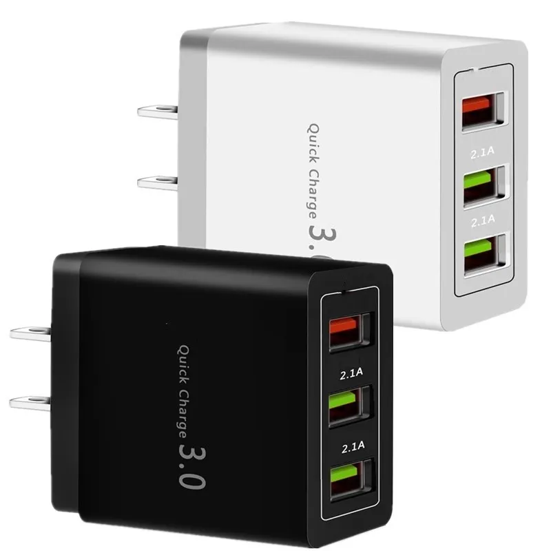 Cargador de pared de 18W con carga rápida, enchufe europeo y estadounidense QC3.0 con 3 puertos USB para Ipad, Iphone 12, 13, 14, 15, samsung, teléfono Android, PC y mp3