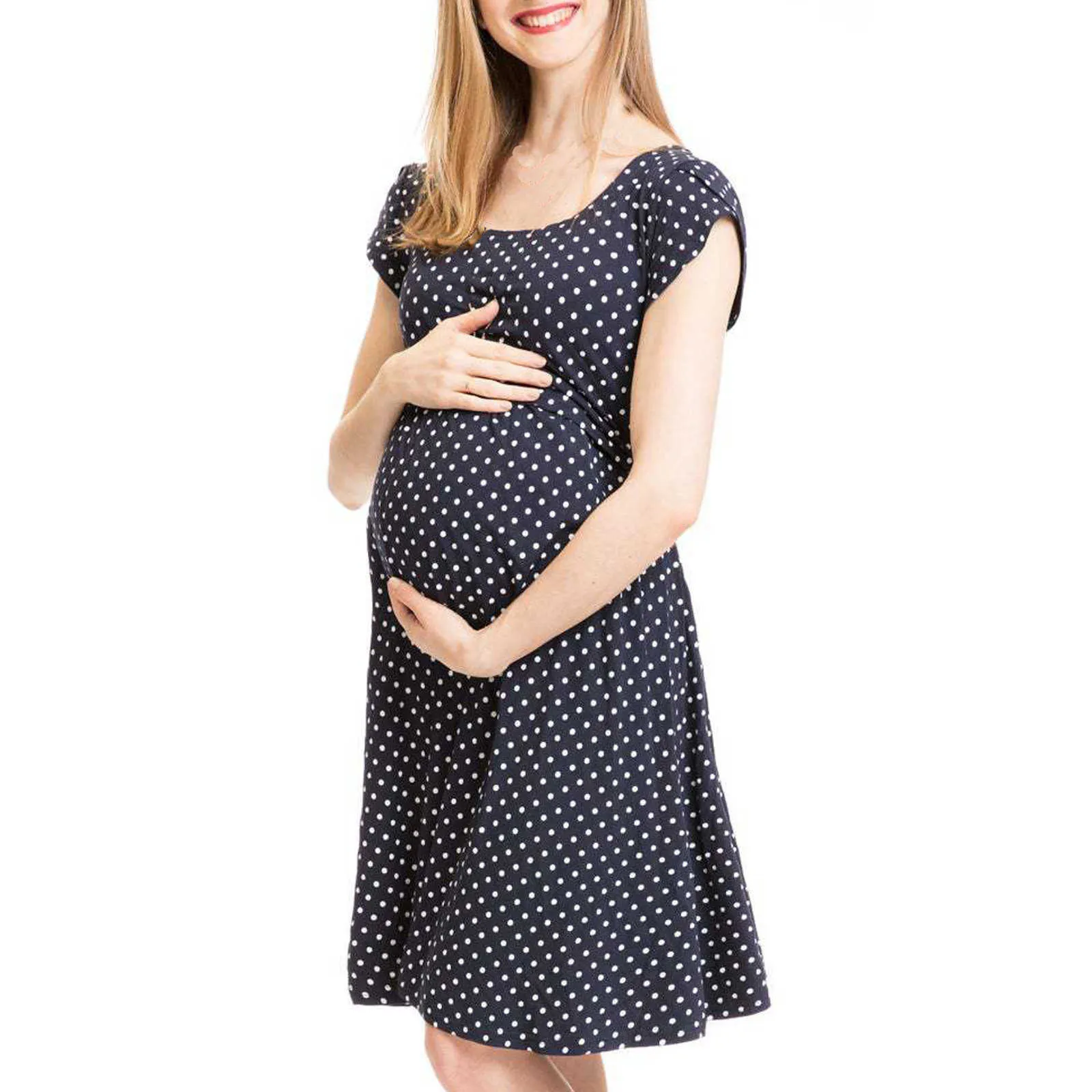 Sukienka Damska Ciężarna Pielęgniarstwo Dziecko Maternity Joint Polka Dot Drukowanie Outwear Dress Robe Femme Odzież dla kobiet w ciąży Q0713