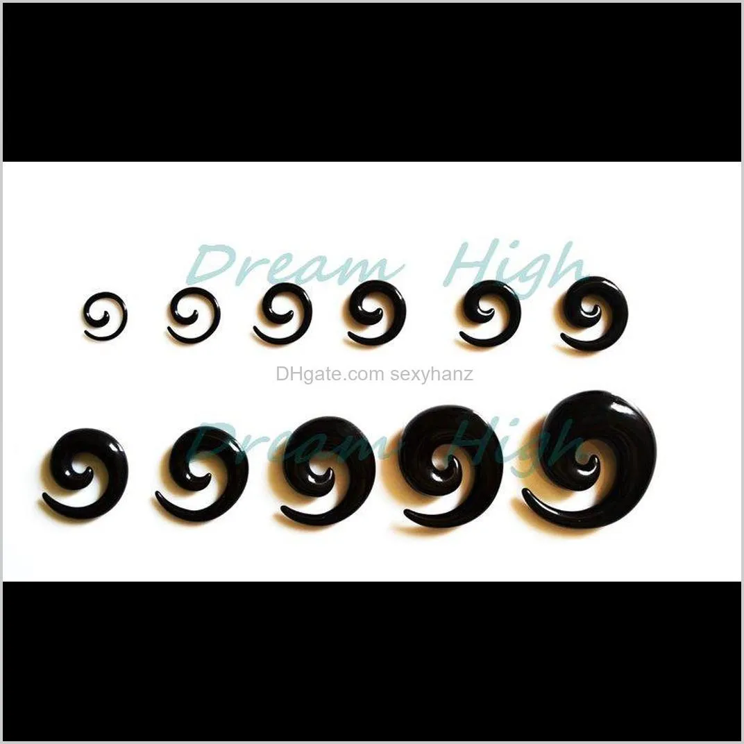 acrylic ear spiral expanders black ear tapers 100pcs/lot fashion body piercing jewelry 2-20mm new ear plugs