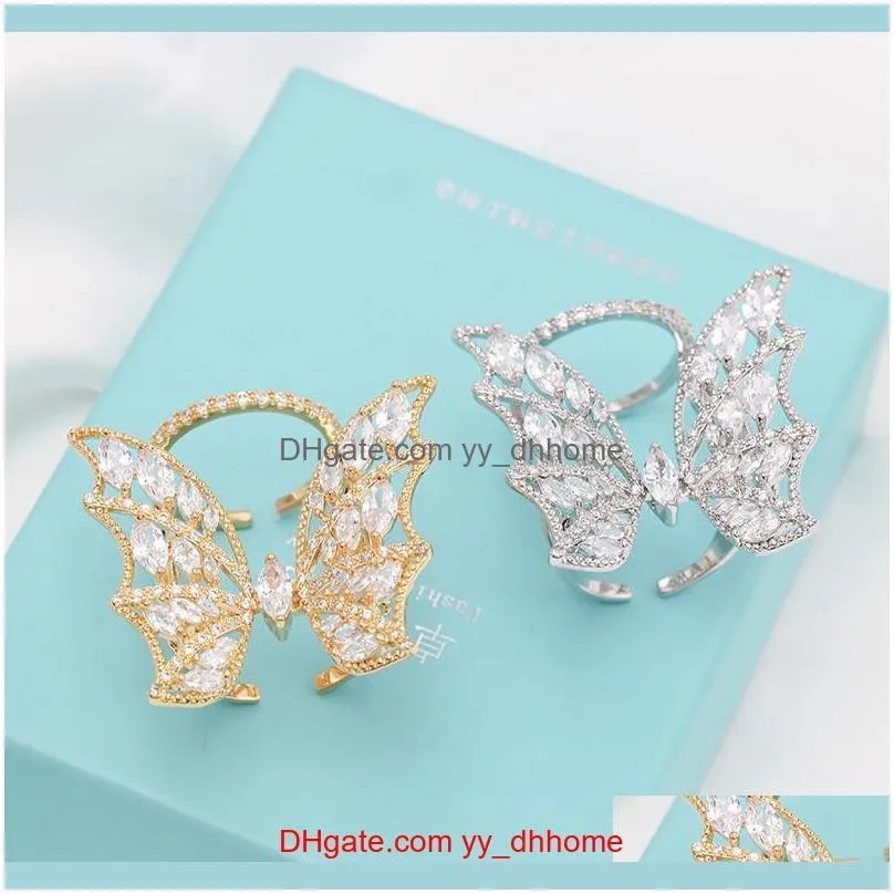 brand luxury 18k gold-plated butterfly ring jewelry personalized women 3D three-dimensional wings high-end zircon open ring gift