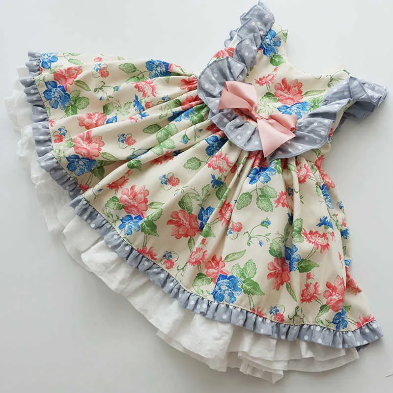 Kids Spanish Dress For Girls Baby lolita Princess Vestidos Bow Cotton Children Birthday Party Flowers Lace Casuals Dreeses Q0716