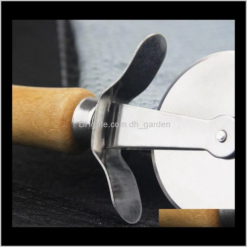 round pizza cutter knife stainless wood handle steel pastry nonstick pizza cutter wheel slicer blade grip sn2052