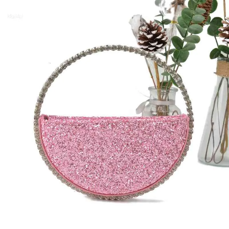 Diamant Rode Avond Clutch Bags Metalen Handvat Cirkel Purse Designer Chic Strass voor Vrouwen Bruiloft Flappen