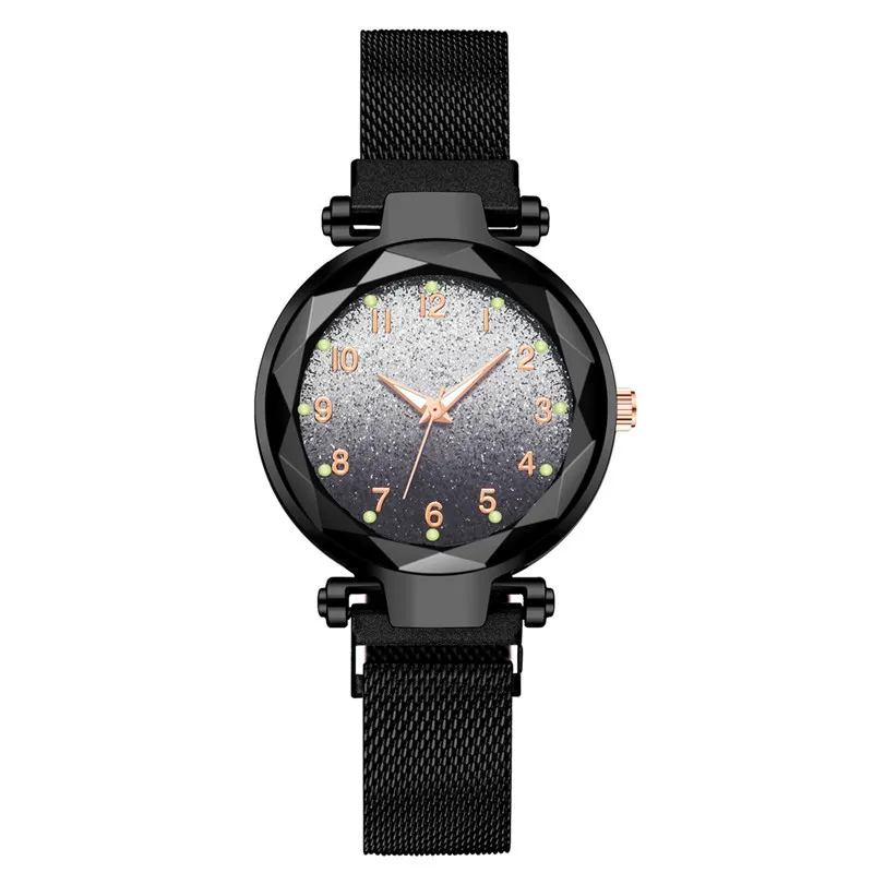 Femmes Montre À Quartz 33mm Dames Montres Montre De Luxe Élégante Mode Entreprise Montre-Bracelet Rond Dégradé Ciel Étoilé Lumineux En Acier Inoxydable Fille Cadeau