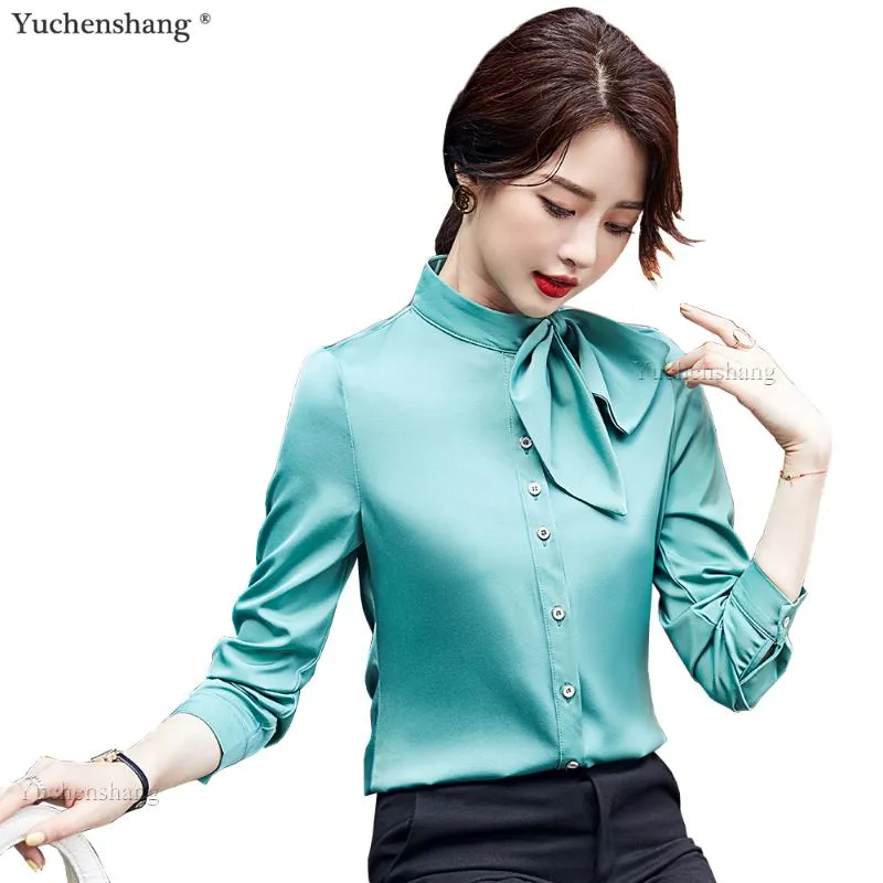 Blusa verde casual de alta qualidade tops girl girl sweet s-4xl stand colar slid shirt with bow feminino blusas camisetas