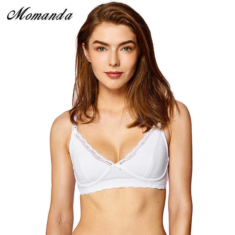 Momanda Kvinnors Lace Trim Wire Free Cotton Soft Cup Maternity Nursing Bra Y0925