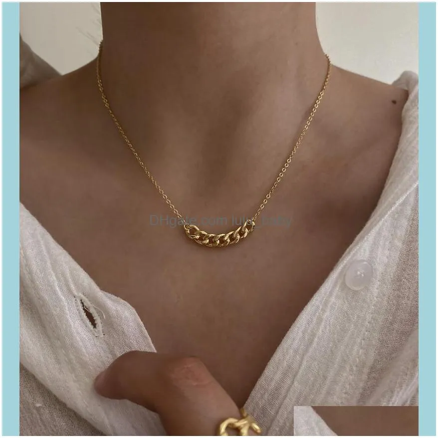 Correntes pingentes j￳ias de joalherias minimalistas de colares de cadeia ligada simples para mulheres colorido de metal de metal de ouro