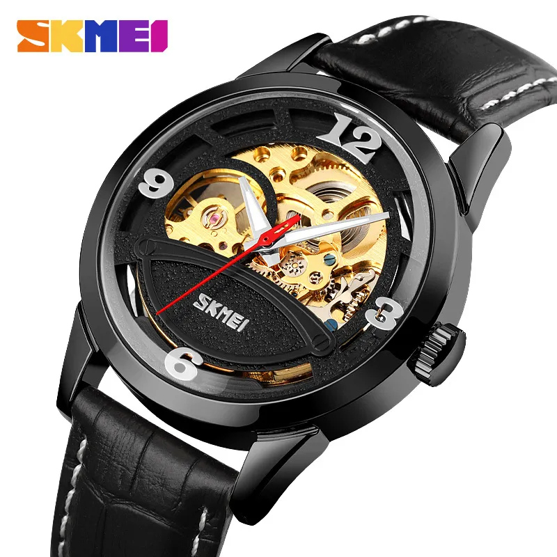 SKMEI Relógios Mecânicos Automáticos para Mens Moda Hollow Dial Homens Automático Assista Ponteiro Luminoso Clock Reloj Mujer 9226 Q0524