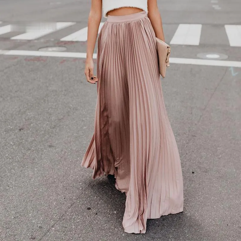 Skirts Zoulv Spring Summer Pleated High Wais Skirt Women Chiffon Long Solid Big Size Young Ladies Party Saia Femme