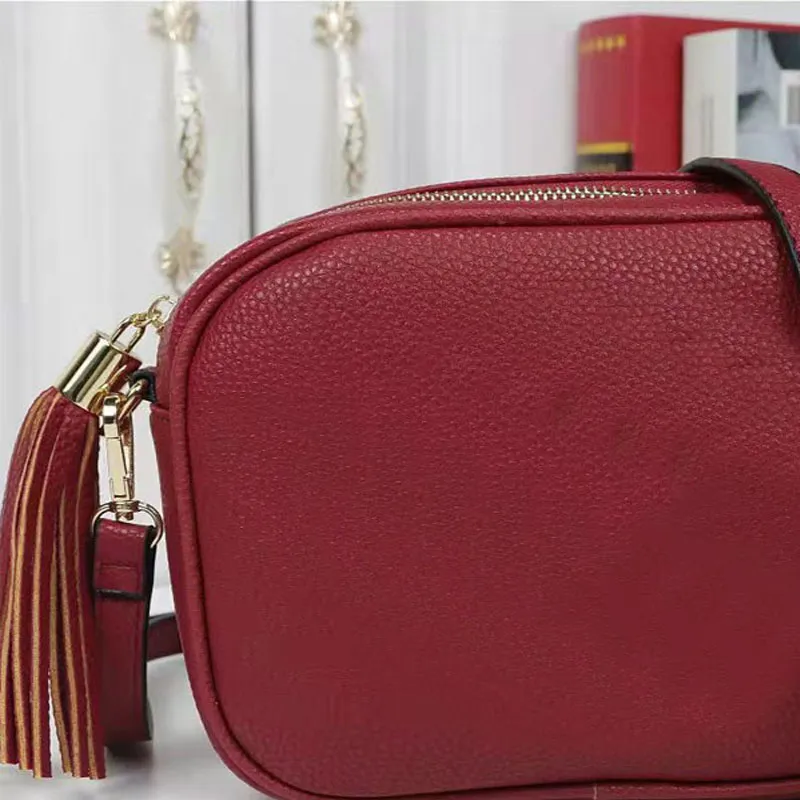 High Quality Messenger Bag Camera Style Shoulder Bags Genuine Leather Fringed bag Plain Chains Zipper Soft Flap Single Canvas Luxurys Crossbody Satchel MM Size Red