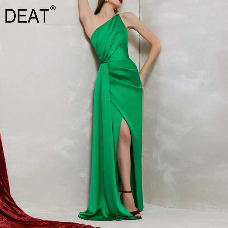 Mode d'été couleur unie sans manches longueur au sol taille haute col asymétrique qualité robe femmes 13C856 210527