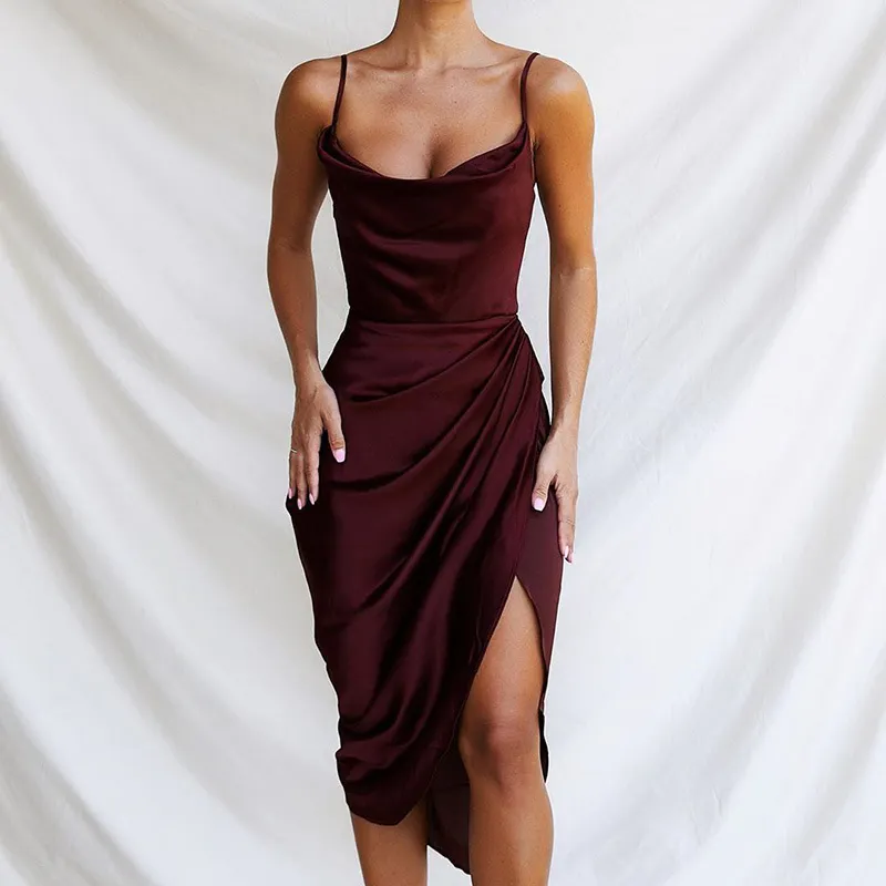 wine satin corset midi dress Clothing : Midi Dresses : 'Anja' Wine Satin Corset Midi Dress