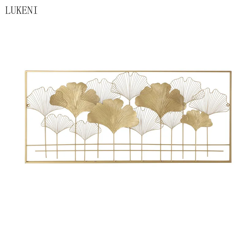 Chinesischen Stil Meer Ginkgo Blatt Anhänger Wohnzimmer Studie Hintergrund Hängen Goldene Schmiedeeisen Wand Dekoration 210414