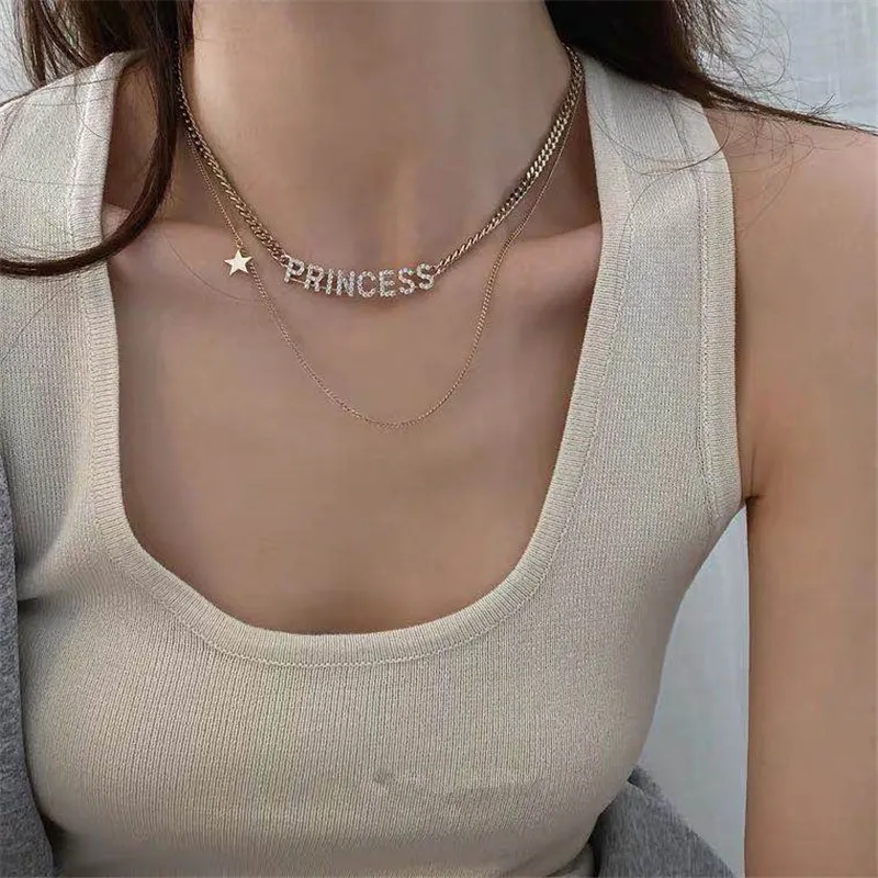 Двухслойное ожерелье с буквами, женское нишевое ожерелье в стиле хип-хоп, высокая мода, легкая роскошная цепочка на ключицу, темпераментные украшения 2024
