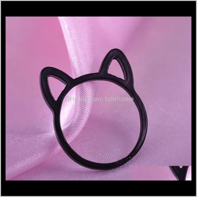 womens 925 silver rings simple cute cat ear design finger ring black gold plated cat jewelry gift