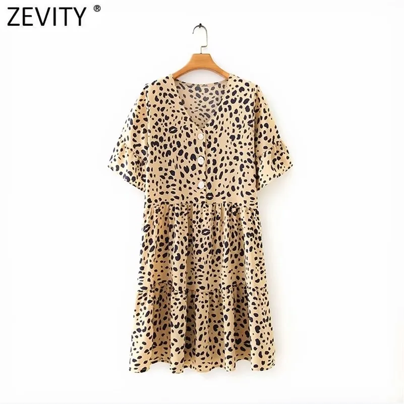 Frauen Vintage V-ausschnitt Leopard Print Hemd Kleid Chic Weibliche Schmetterling Hülse Casual Slim A-linie Vestido DS5089 210416