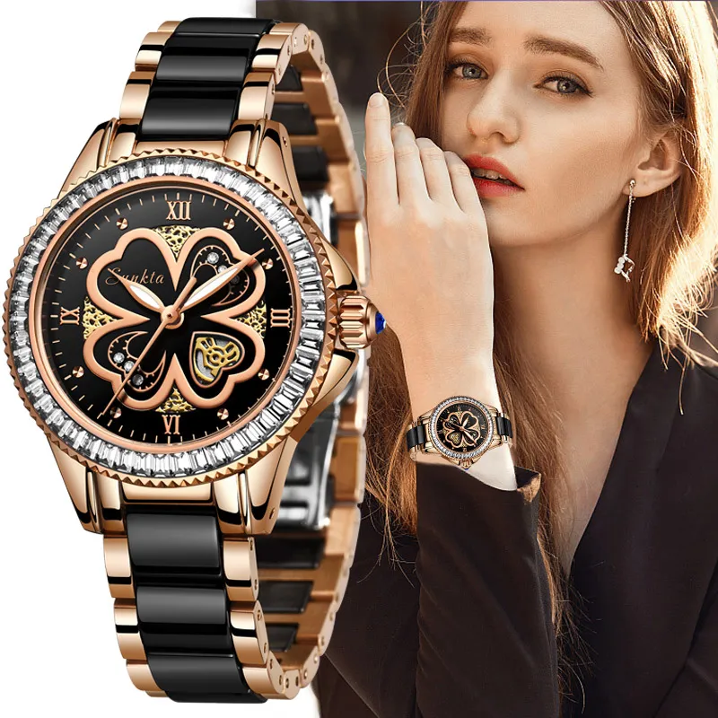 Sunkta Elbise Moda Hediyeler Saatler Lüks Marka Kuvars Ceramik Bilezik Bilek Saatler Kadınlar için Montre Femme