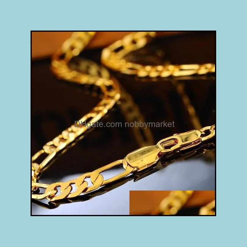 24K Gold Platinum Plated Chains 4.5mm Men` Links Figaro Necklace Chokers Vintage Jewelry