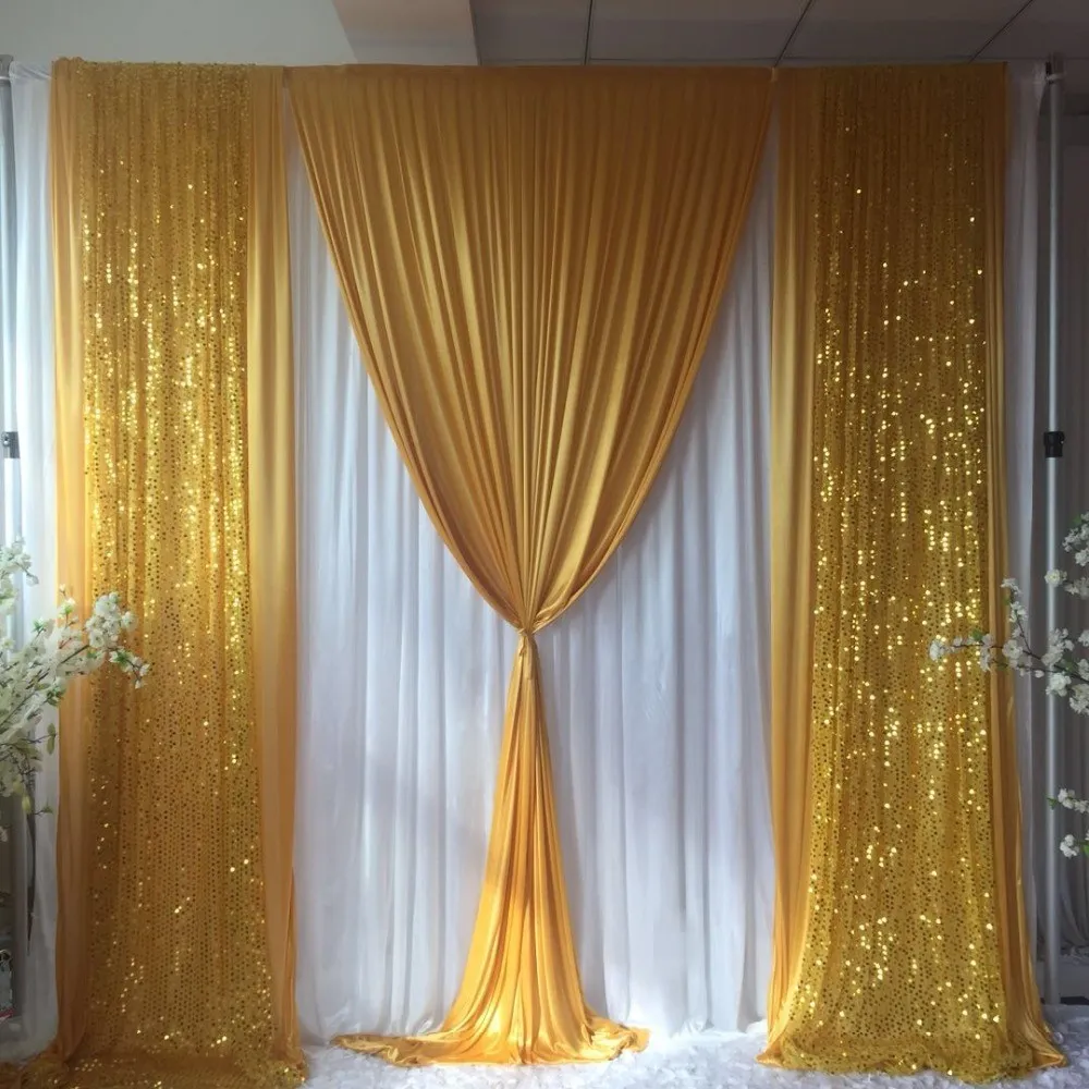 Nova Chegada 3m H X3MW Cortina de fundo branco com ouro lantejoula pano de fundo para festa de casamento decoração de chuveiro