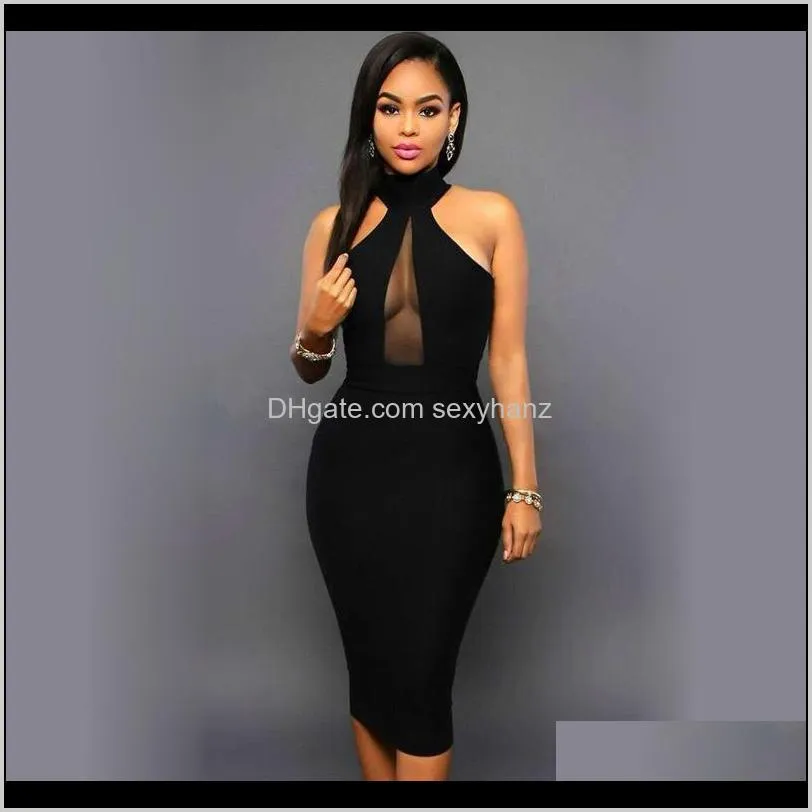 sleeveless midi bodycon dress backless sexy club wear elegant mesh party dresses black summer s-xl