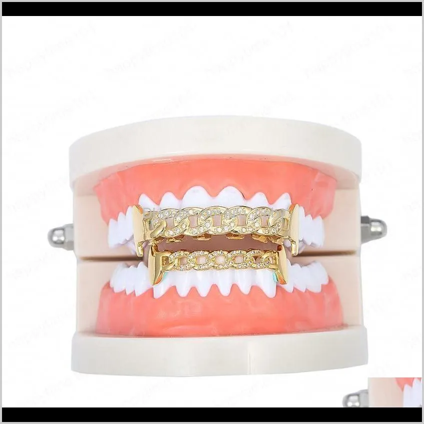 18k gold plated new open face hollow top & bottom cuban link teeth grills