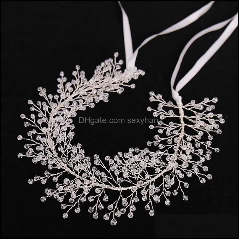 Gioielli Fermagli per capelli Barrette Corona da sposa Copricapo con nastro Strass di lusso Fascia intarsiata per matrimonio femminile Compleanno Aessories Ml