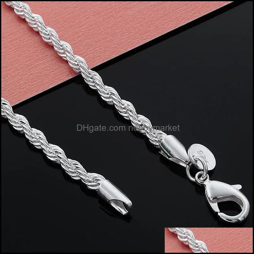 4MM 925 Sterling silver twisted Rope chain 16-30inches Female Luxury High quality necklace For women&men Fashion Jewelry in bulk