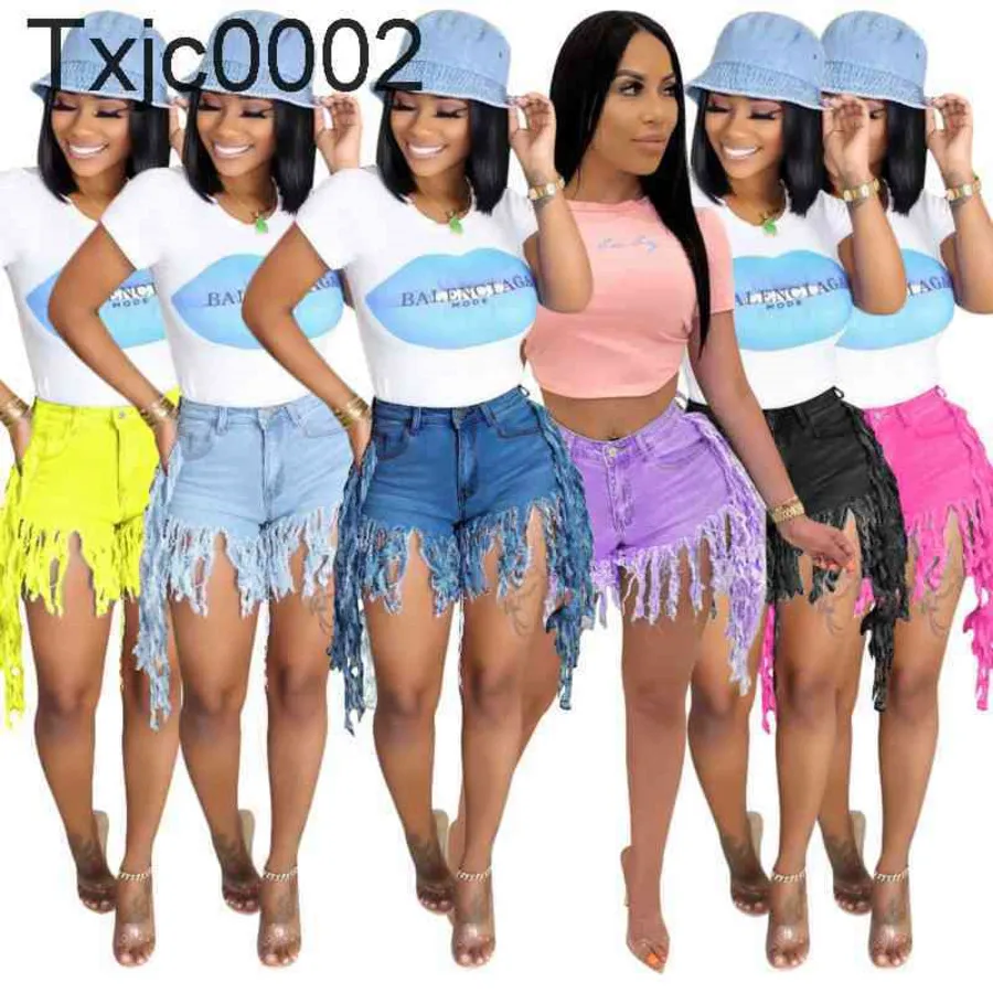 Dames Jeans Designer Slanke Sexy Geperforeerde Tassel Fleece Denim Shorts Effen Kleur Jeans Casual Straight Pants 6 Colors