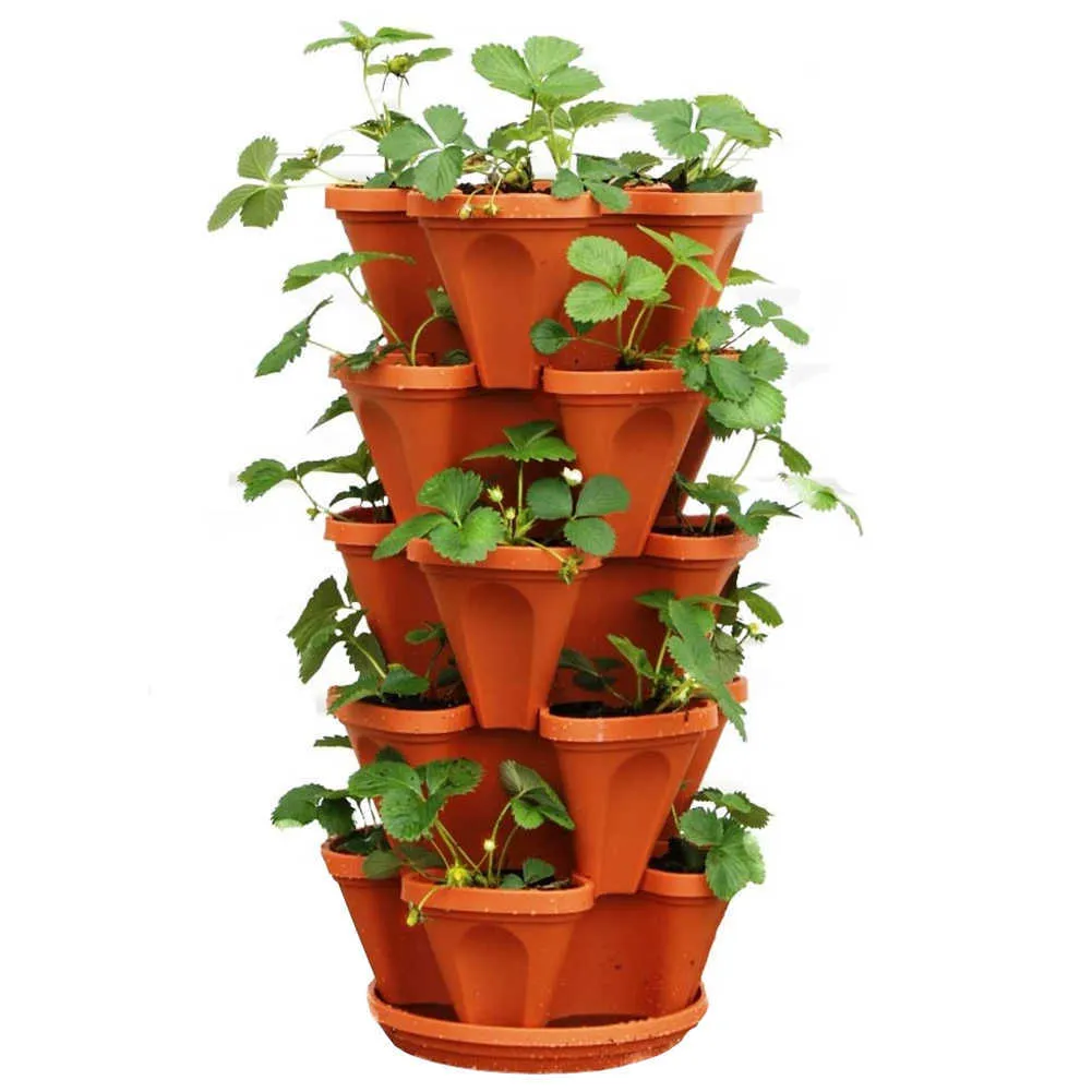 5pcs Dimensional Four-Petal Flower Pot Strawberry Basin Multi-Layer Superimposed Cultivation Pot Vegetable Fruit Planting Pot Y0910