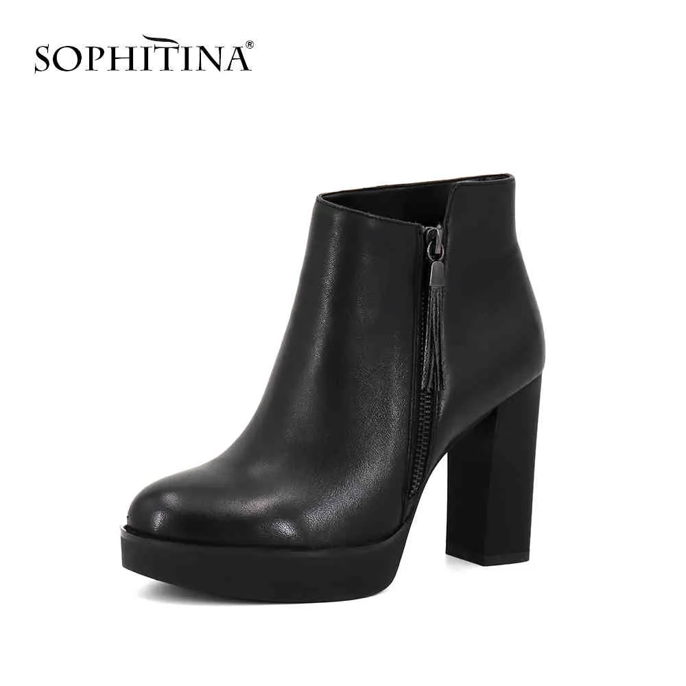 Sophitina мода женские ботинки высококачественные натуральные кожаные удобные круглые туфли специальные квадратные каблуки ботильоны SC314 210513