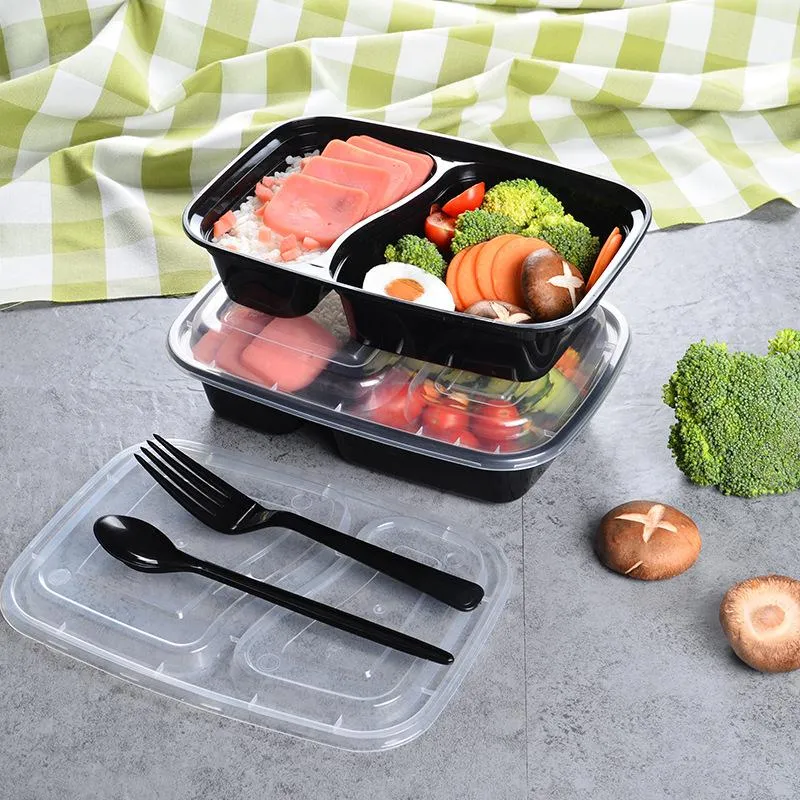 Disposable Plastic Bento Lunch Box For Microwavable PP With 3 Compartment