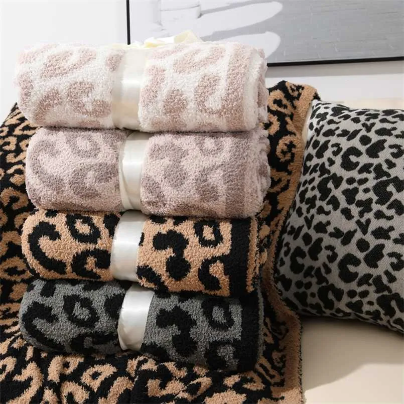 Stickad filt leopard print jacquard soffa täcker varma sängkläder nap nordiska filtar för säng hem dekor kasta filt bärbar 211122