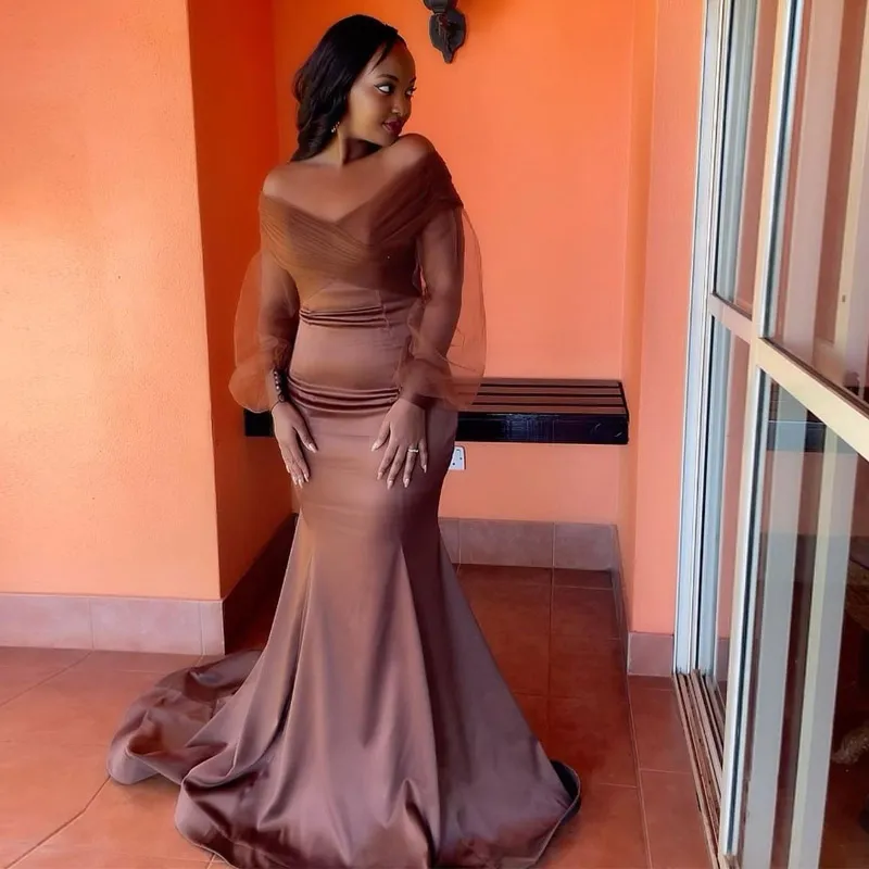 Off-Shoulder Mermaid Cold Shoulder Bridesmaid Dress with Mesh Detailing and Ruched Details - Elegant Wedding Guest Gown