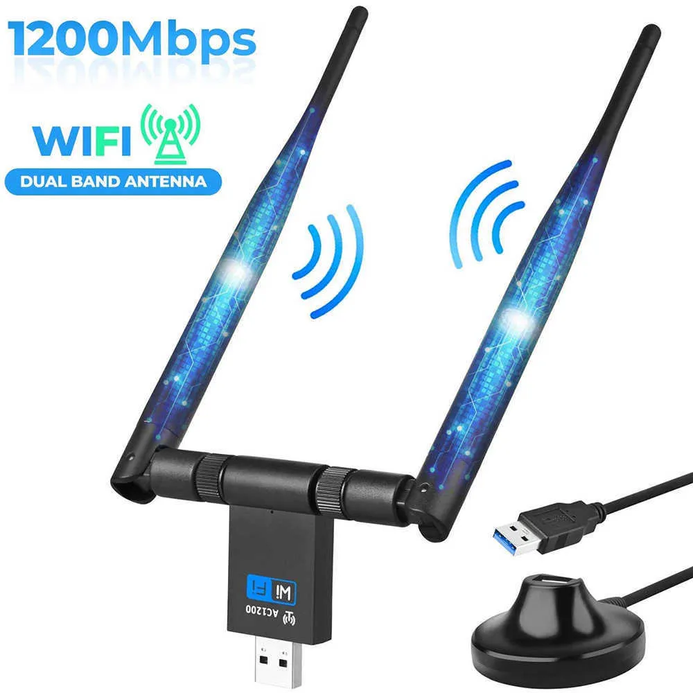 Scheda di rete wireless con doppia antenna Ricevitore WiFi USB da 1200 m Ricevitore wireless dual-band 5.8G/2.4G per PC