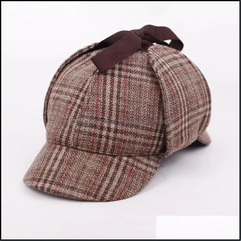 SHOWERSMILE  Hat Unisex Winter Wool Berets For Men Deerstalker Tweed Cap Accessories British Detective Hat Women
