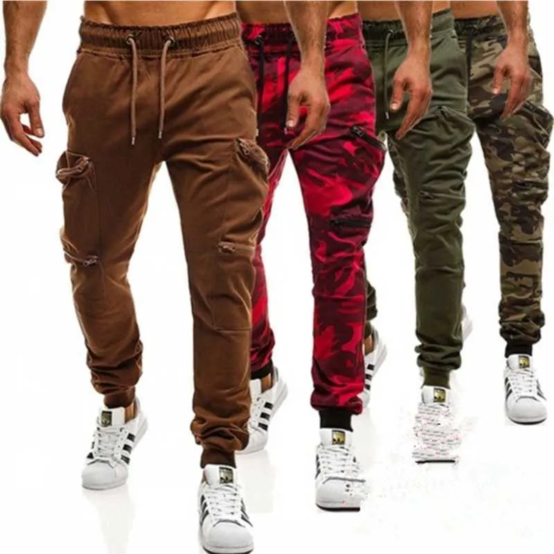 Heren Joggers Casual Broek 2020 Nieuwe Rode Camouflage Multi-Zakken Cargo Broek Mannen Katoen Harembroek Hip Hop Broek streetwear X0615