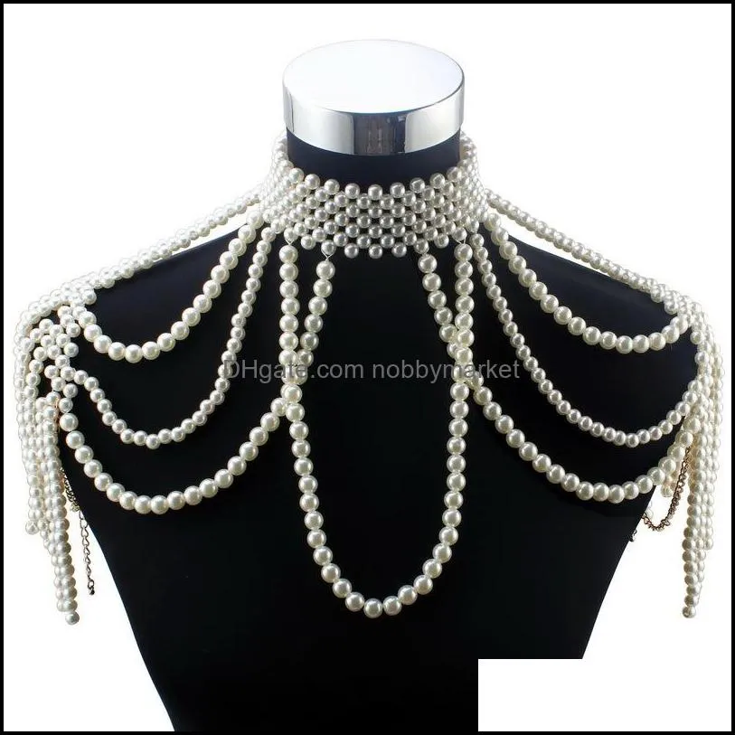 Pendant Necklaces & Pendants Jewelry Florosy Long Bead Chain Chunky Simated Pearl Necklace Body For Women Costume Choker Statement 210323 Dr