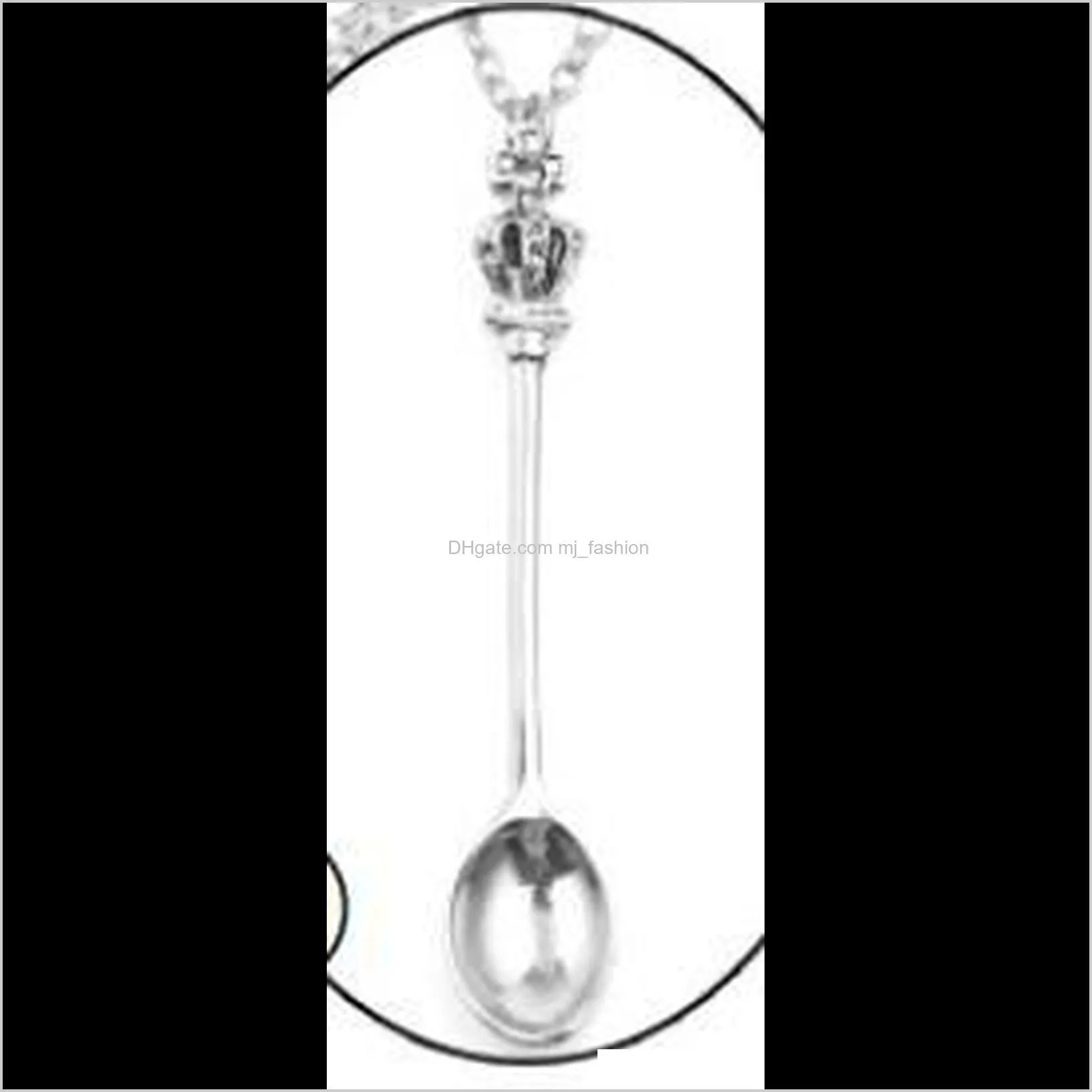 charm tiny tea spoon pendant necklace with crown necklace 3 colors creative mini long link jewelry spoon ps0795