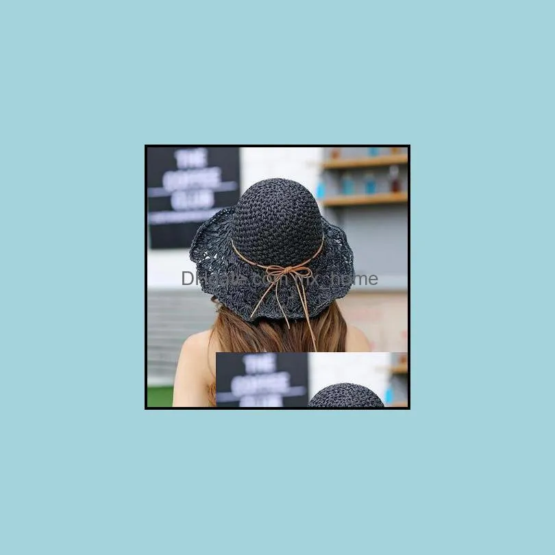 Summer Straw Hat Women Wide Brim Sun Protection Beach Hat Adjustable Floppy Foldable Sun Hats for Ladies with Band VT0132