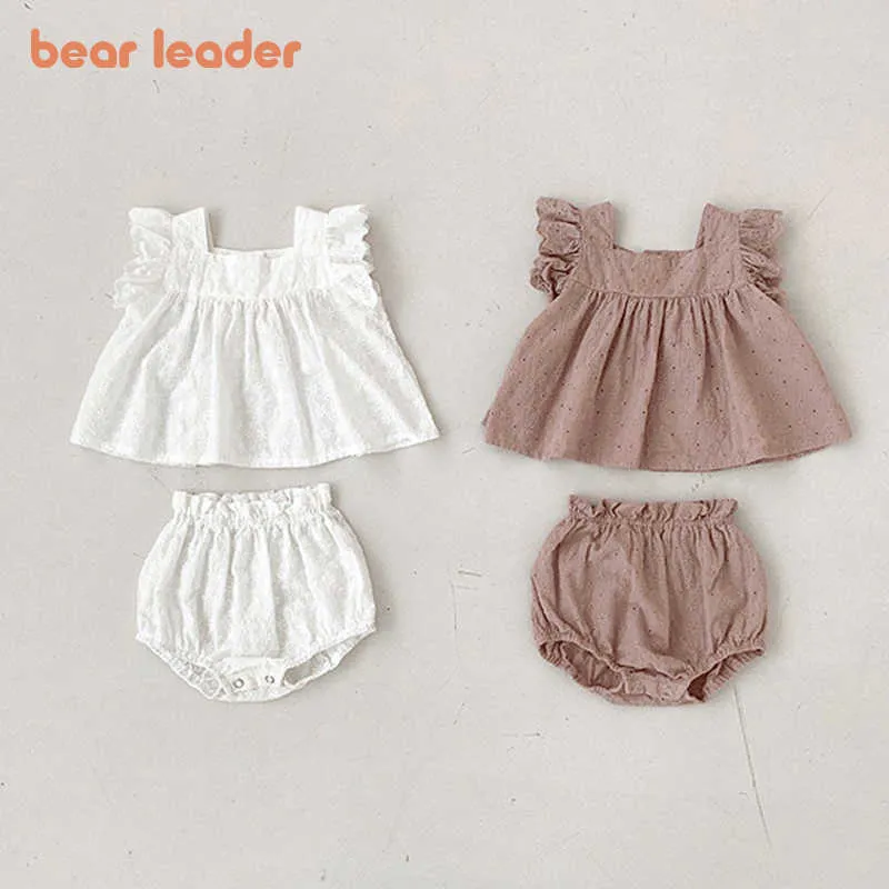 Bear Lider Urodzony Baby Flare Rękaw Słodkie Ubrania Zestawy Moda Dziewczyny Kwiatowe Solidne stroje 2 Sztuk Niemowlę Casual Odzież 0-2y 210708