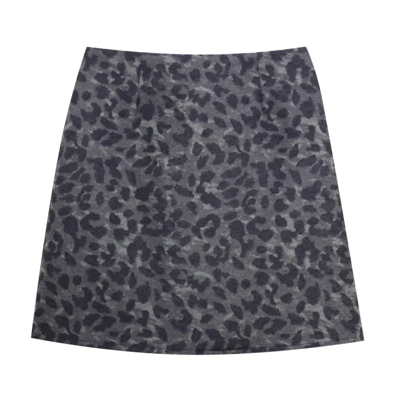 Kvinnor Penna Kjolar Leopard Mini Short Spring Chic Elegant dragkedja Grå Brun S0256 210514