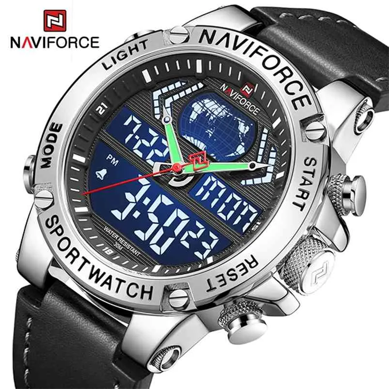 Naviforce Luxo Mens Esporte Relógios Militar Água Digital Alarme Chronograph Quartz relógio de pulso masculino Relogio Masculino 210804