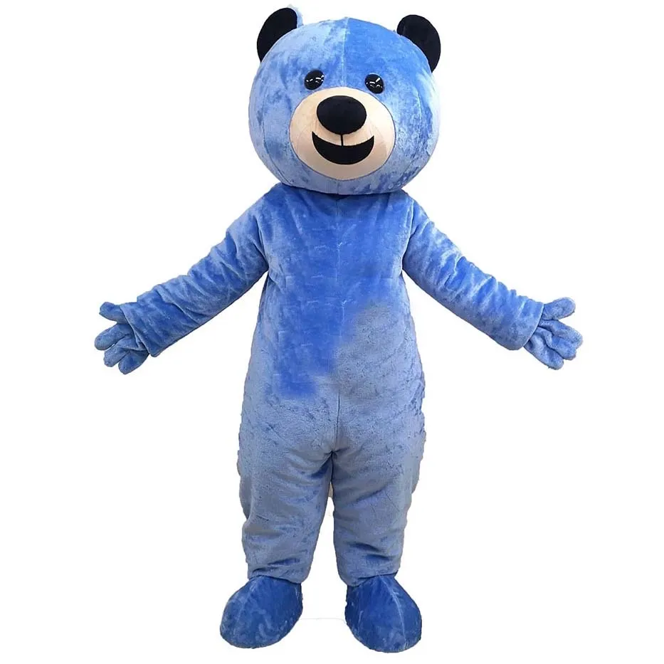 Costume della mascotte dell'orso blu di Halloween Personaggio dei cartoni animati di peluche di alta qualità per adulti Formato adulto Carnevale di Natale Festa di compleanno Vestito operato