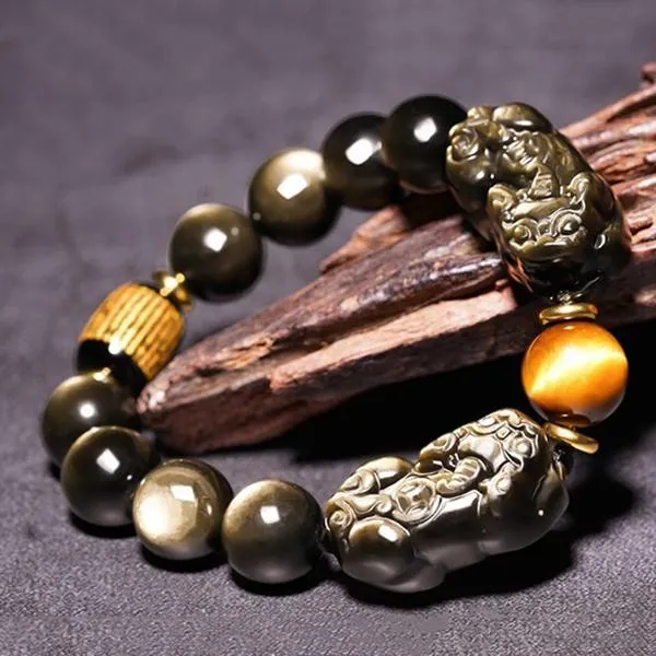 Perlé, brins obsidienne Pixiu bracelet de richesse Vintage bonne chance perlé bijoux personnalisés cadeau pour hommes femmes PR vente