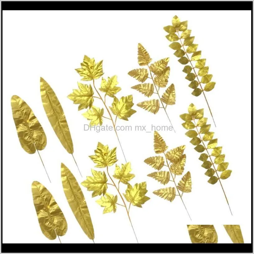 set 30pcs exquisite artificial leaves po props wall decors (golden) decorative flowers & wreaths