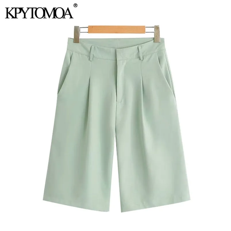 Women Chic Fashion Office Wear Straight Pants High Waist Side Pockets Female Short Pantalones Mujer 210420