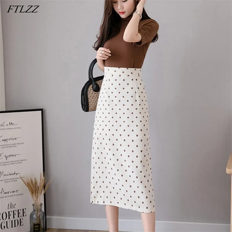 Vintage Frauen Polka Dot Schwarz Rock Frühling Sommer Weibliche Hohe Taille Mittlere Bleistift Röcke Damen Streetwear 210430